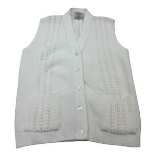 Vintage College Point Cottagecore Womens Sweater Vest Cream Size M Boho Academia